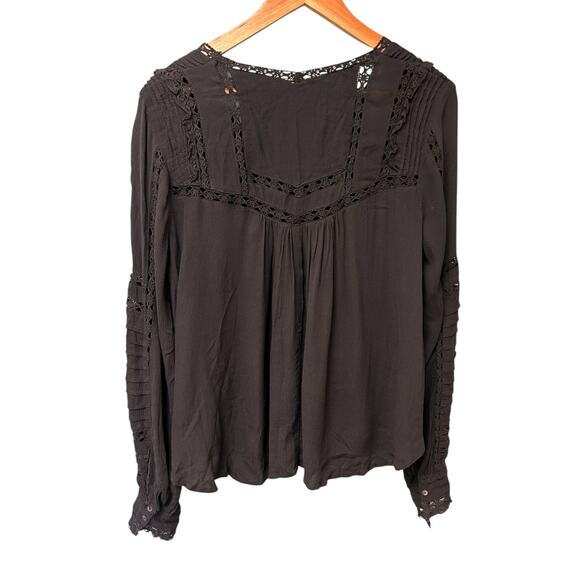 Free People Meet Me Halfway Black Flowy Boho Blouse - Size‎ Small - Picture 4 of 8